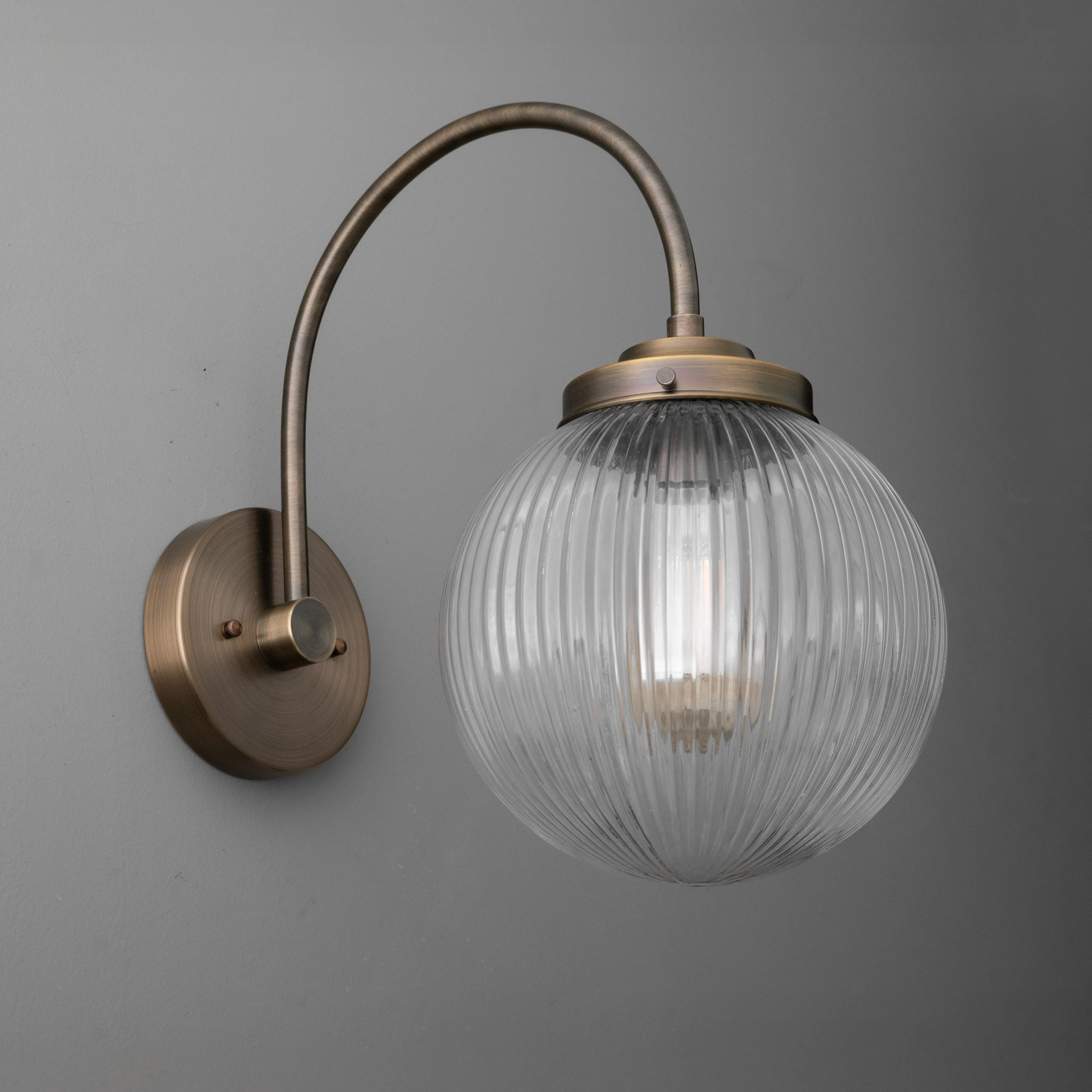 Glorica Glass Aged Brass Wall Sconce - Ribbed Glass Shade Industrial Style Lighting KL1518