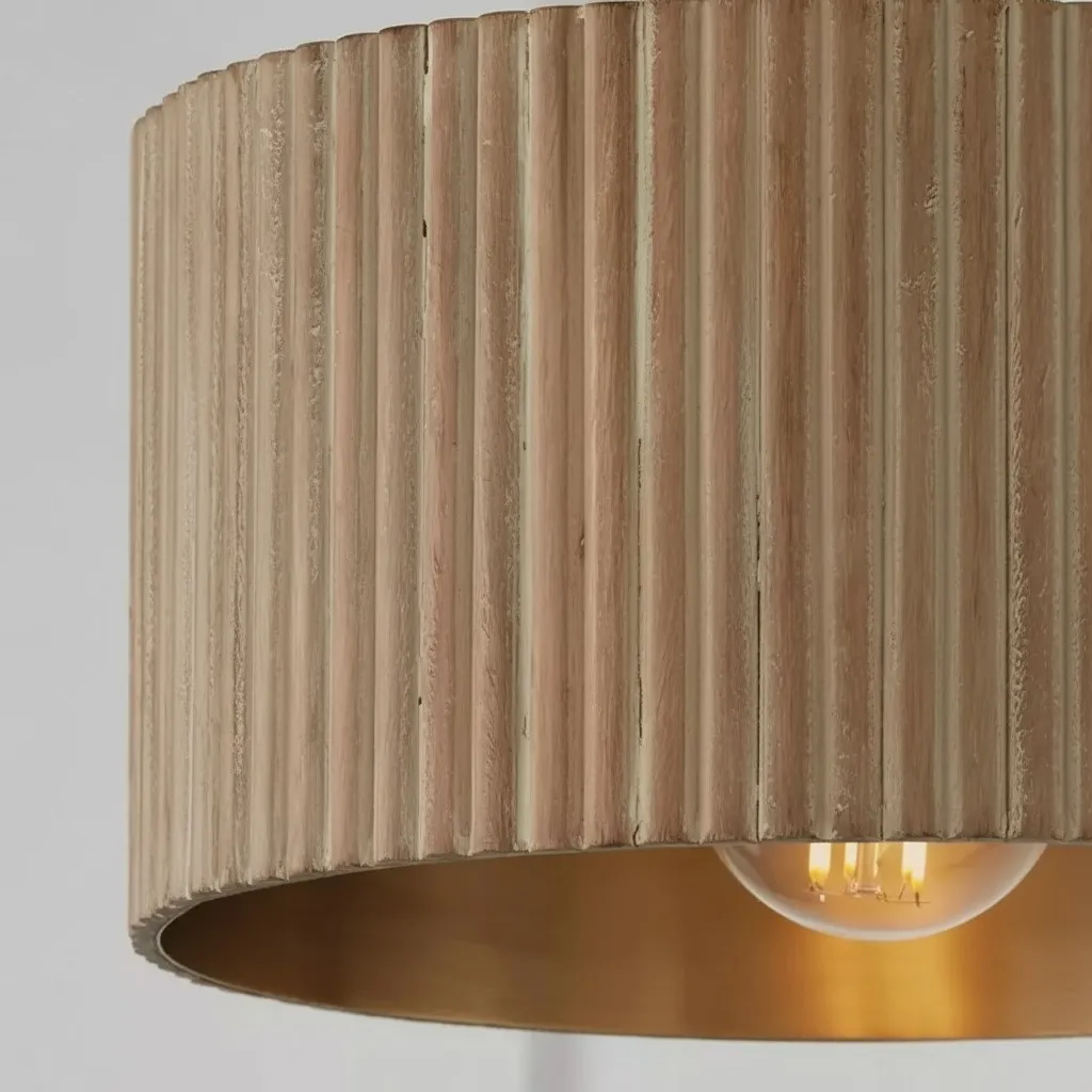 Flutera Fluted Drum Ceiling Light - Farmhouse Textured Flush Mount Lighting for Living and Bedroom KL2226