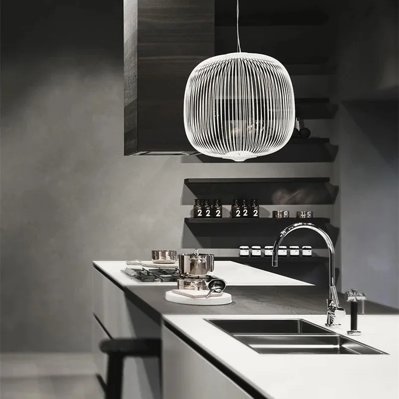 Metal Frame Spokes Pendant Light - Airy Wire Design Lighting for Kitchen Island
