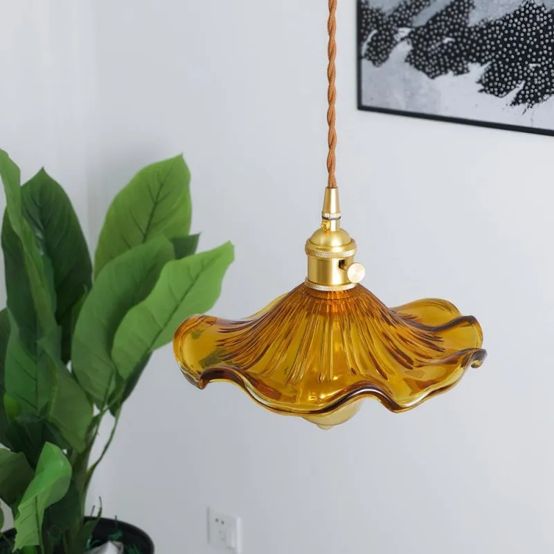 Retro Hibiscus Flower Glass Pendant Light KL113