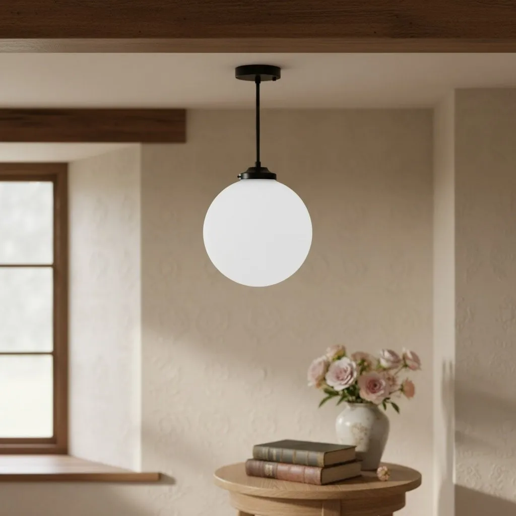 Glorica Glass 12 Inch Globe Ceiling Light - Frosted Glass Art Deco Pendant And Flush Mount KL1486