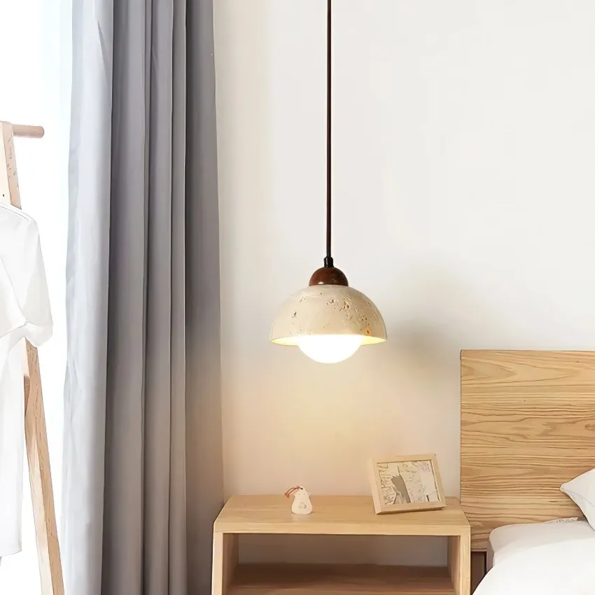 Traditional Japanese Travertine Wood Pendant Lamp KL710