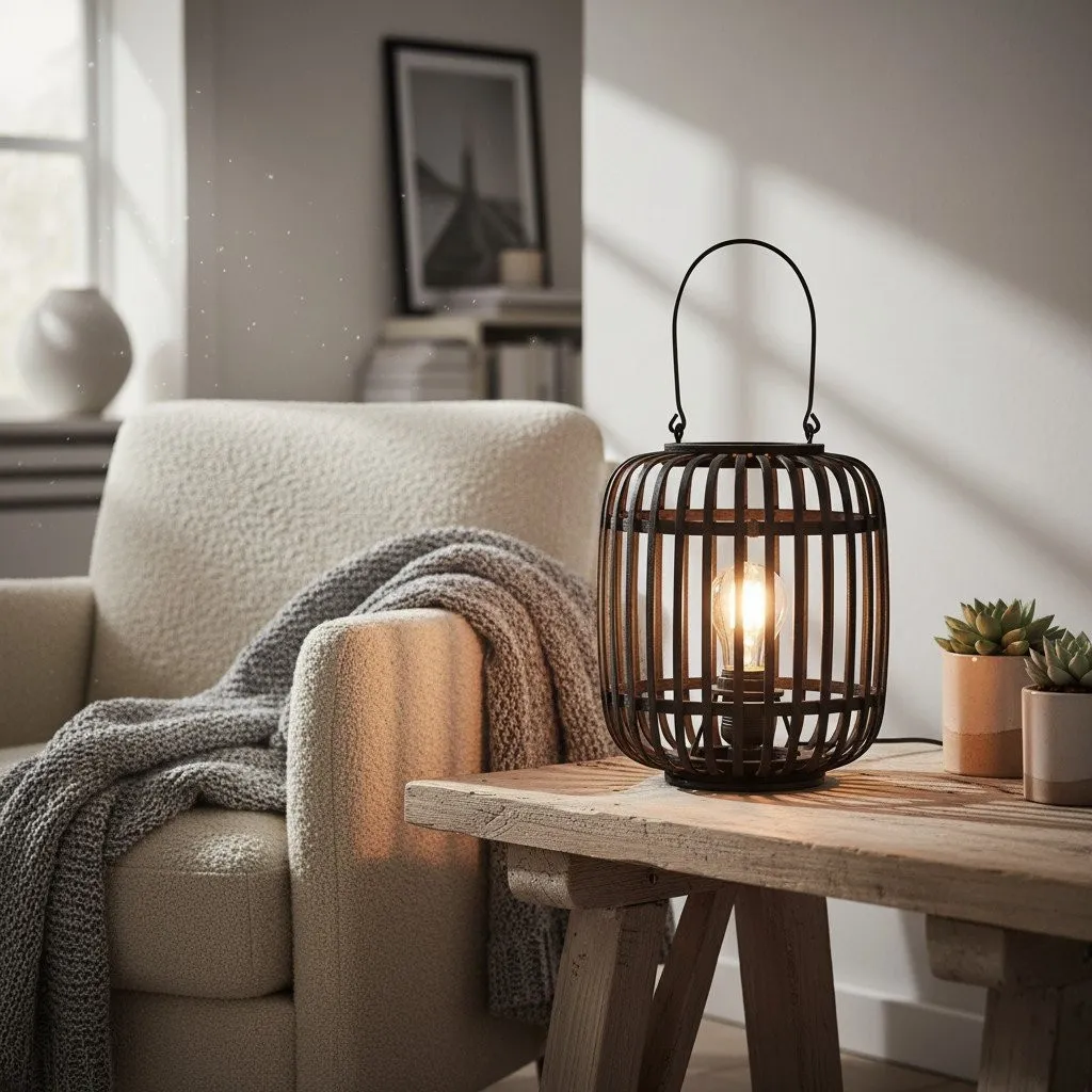 Yumeko Ambient Table Lamp - Open Bamboo Cage Design Stylish and Eco Friendly for Living & Bedroom KL1942