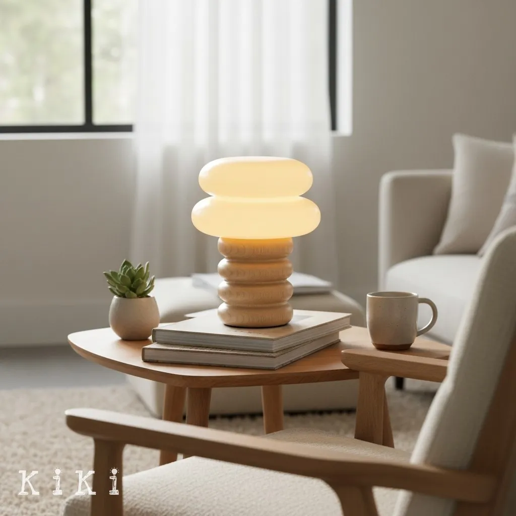 Auralume Refined Wood and Glass Table Lamp - Decorative Light for Bedroom and Office KL2115