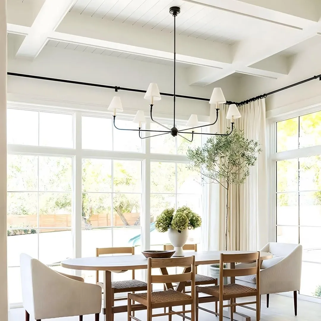 Modern Industrial Metal Chandelier – Luxury Linen Shade Design for Dining or Living Room KL1218