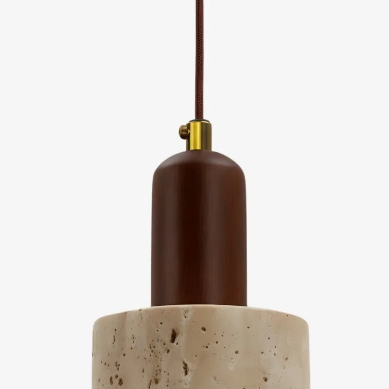 WabiLum Minimalist Japanese Travertine Wood Pendant Light - Elegant Home Lighting for Bedroom KL2241