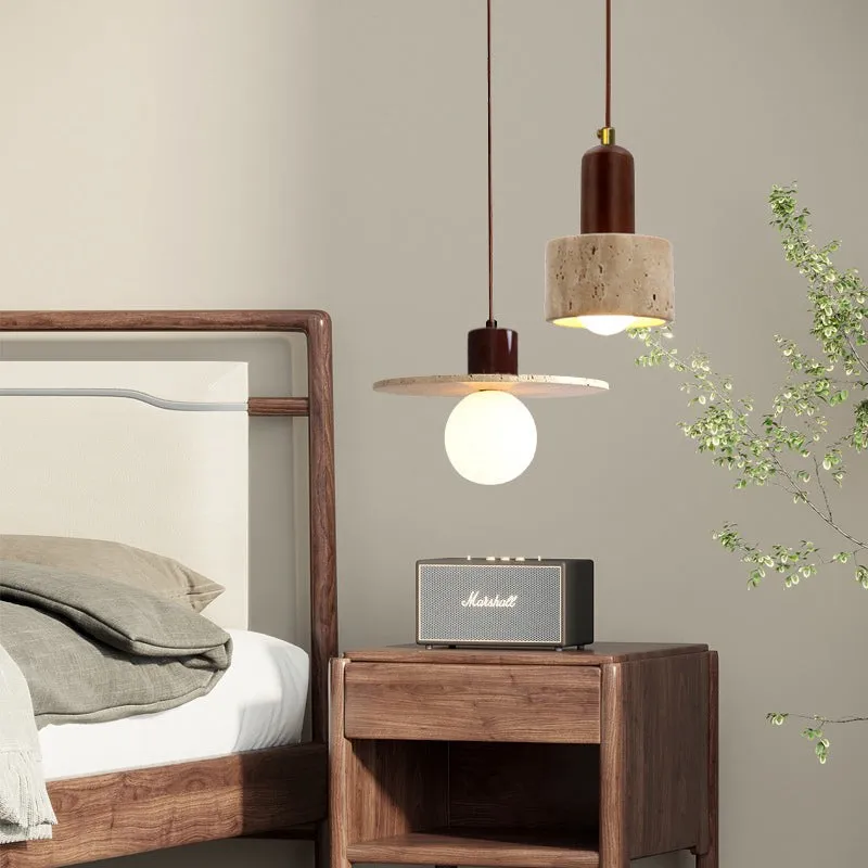 Traditional Japanese Travertine Wood Pendant Lamp KL710