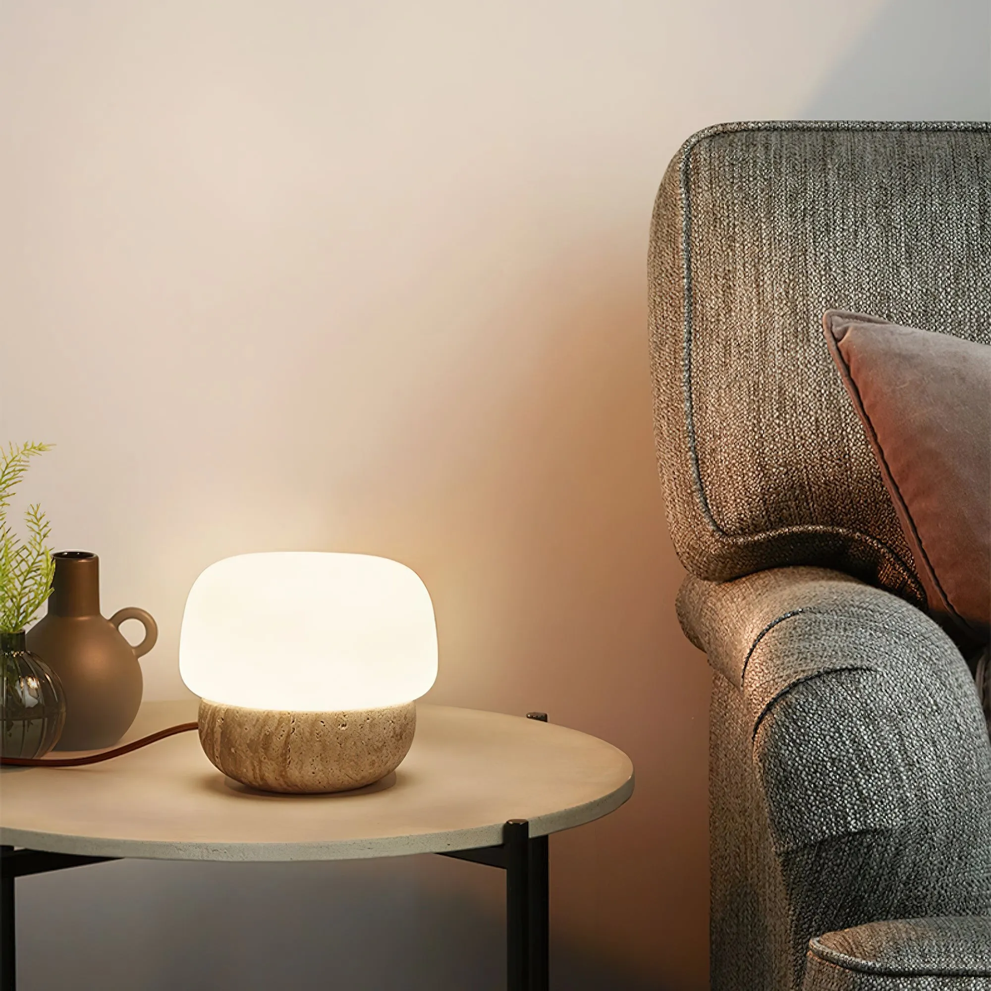 Nordic Style Round Travertine Table Lamp KL344