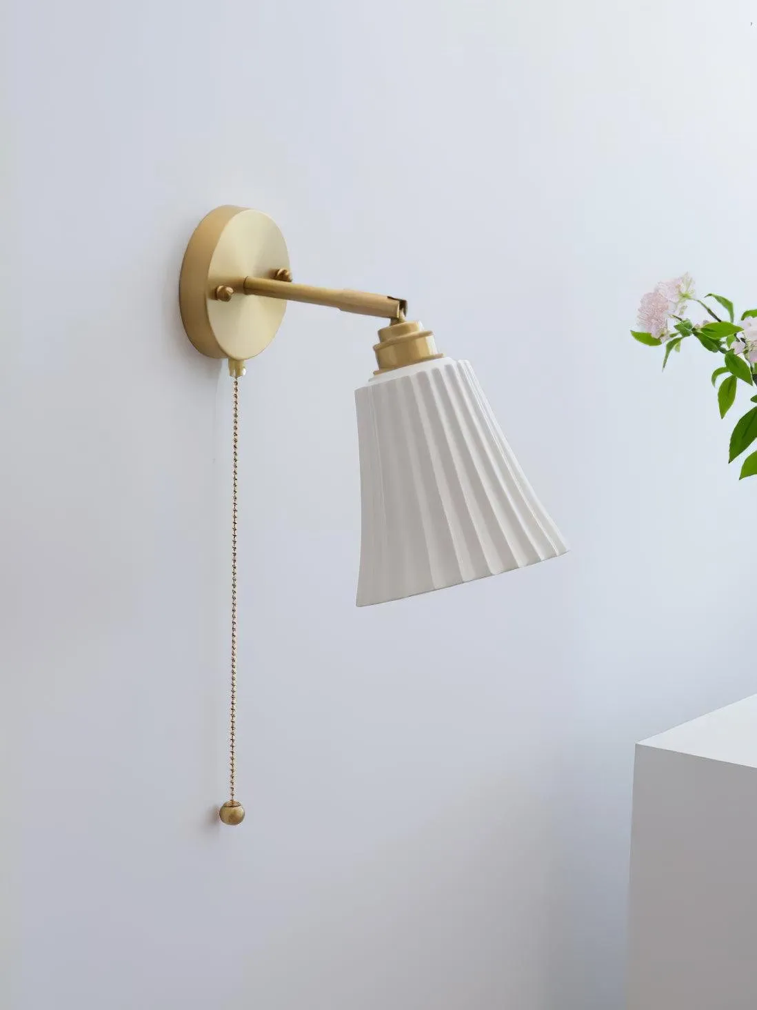 Modern Pull Cord Metal Ceramics Indoor Wall Lamp for Bedroom KL717