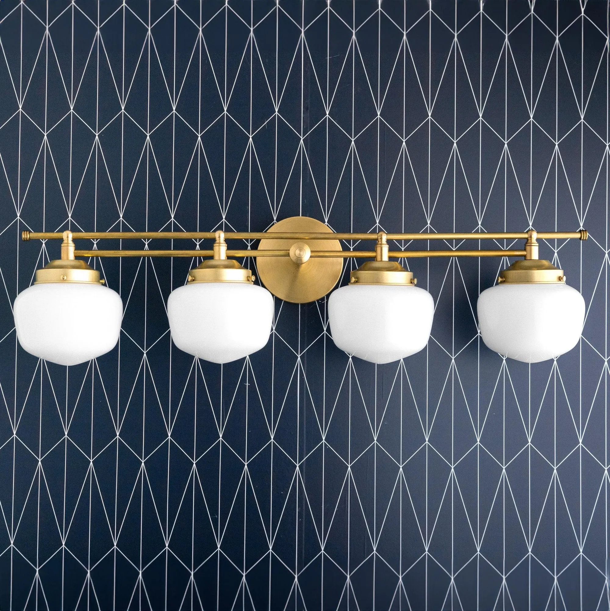 Opalume Glass Art Deco Vanity Light - Bathroom Wall Sconce with White Glass Shades KL1403