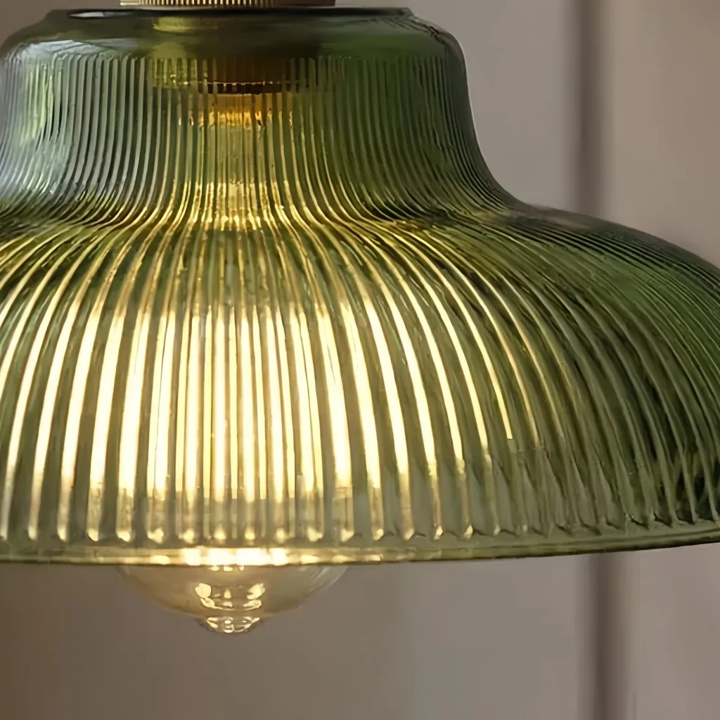 Ribilux Ribbed Pendant Light - Vintage Glass and Metal for Kitchen and Dining Room KL2262
