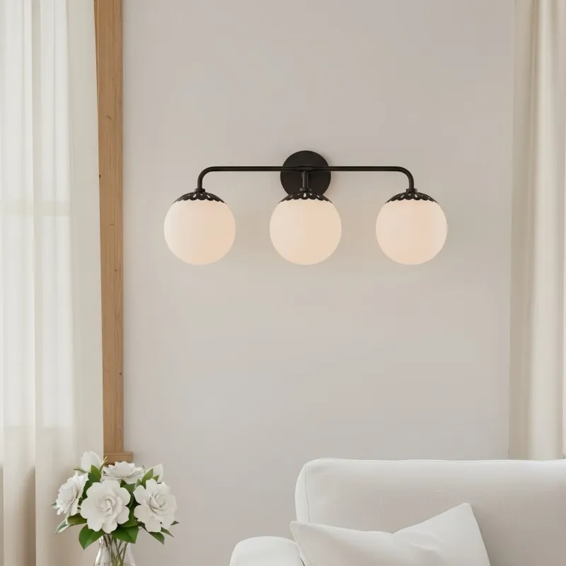 Vinbrea Glass Globe Wall Lamp - Minimal Curved Arm Light for Living Room KL2370