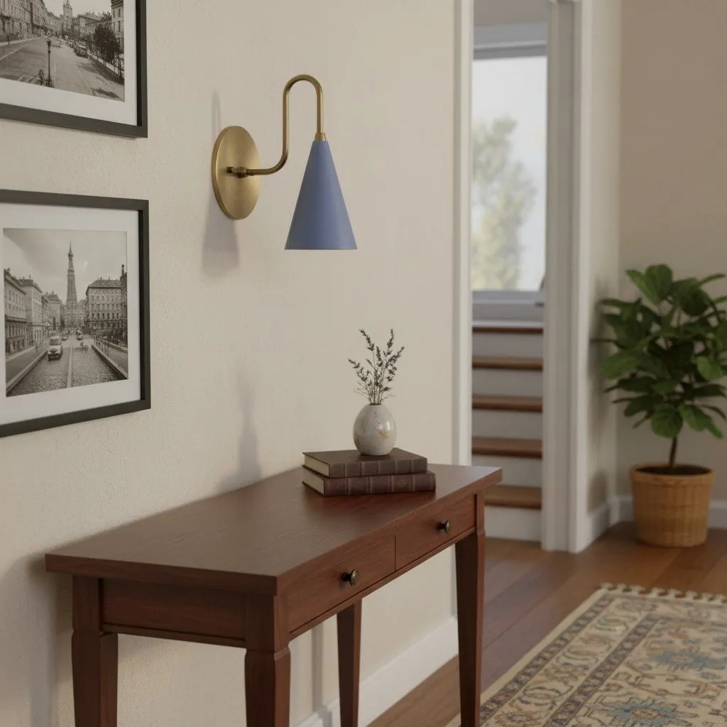 Curva Metal Cone Shade Sconce - Vintage Brass Wall Light for Entryway or Stairwell KL1720