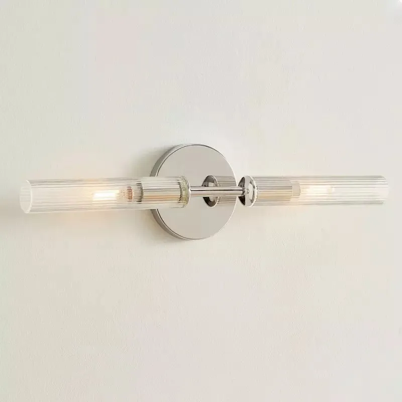 Alice Rustic Transparent Cooper Ribbed Glass Double Tube Sconce KL1121