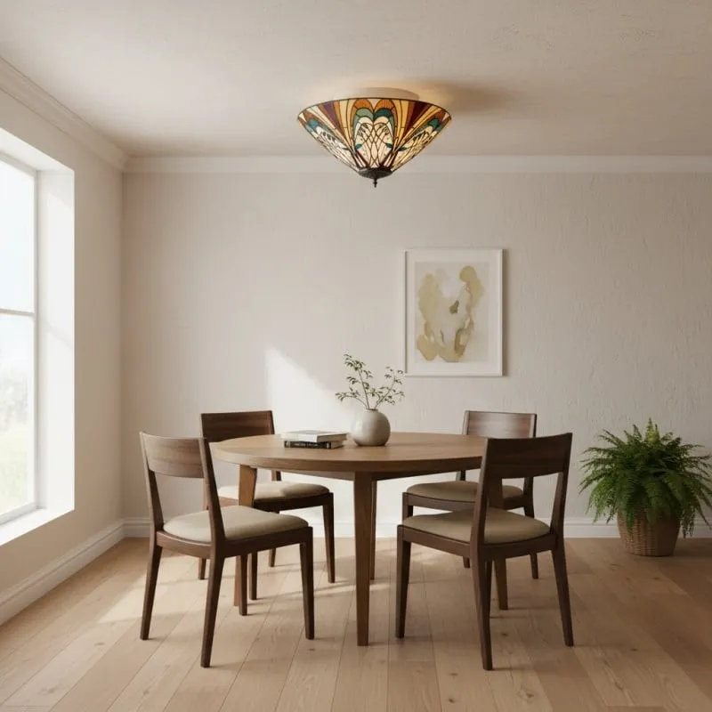 TF Hector Ceiling Light - Handcrafted Stained Glass Design Semi‑Flush or Pendant Fixture for Home KL1974