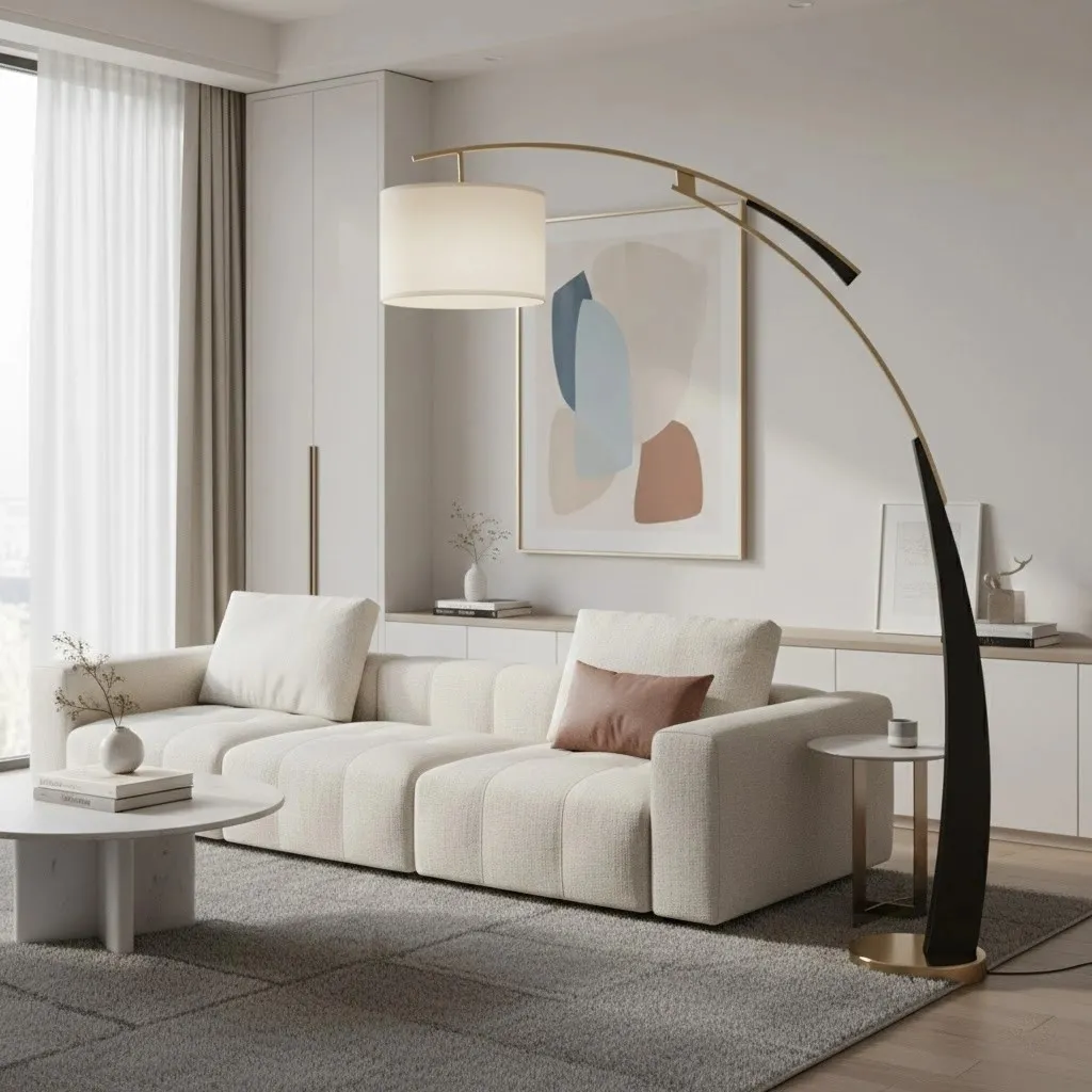 AstraLoop Modern Arc Fabric Floor Lamp - Elegant Sleek Curved Metal Design for Interiors KL2291