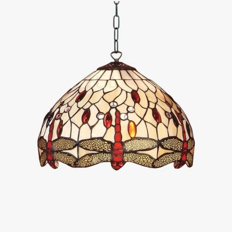 TF Dragonfly Tiffany Pendant Light - Art Nouveau Stained Glass Pendant for Living KL1800