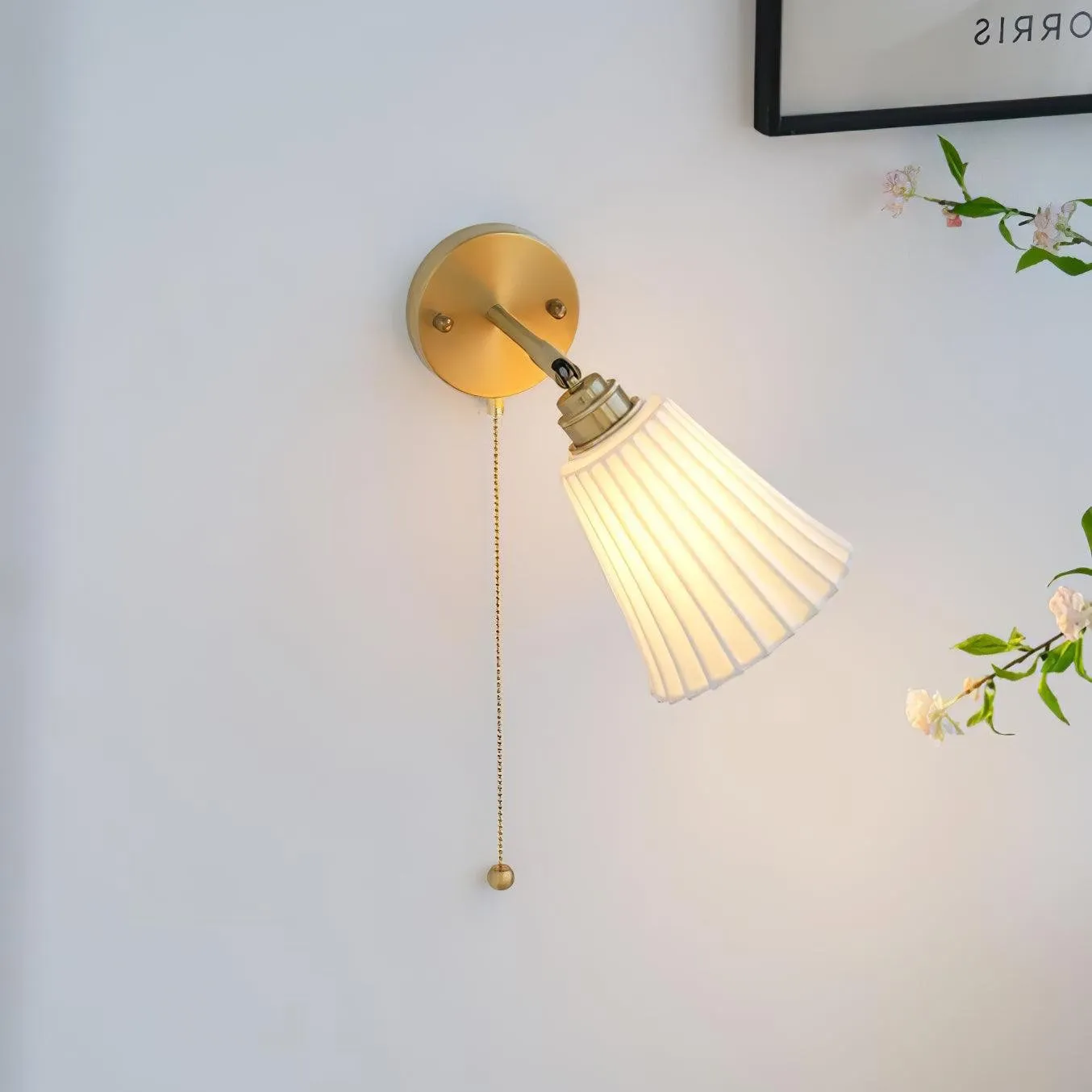 Modern Pull Cord Metal Ceramics Indoor Wall Lamp for Bedroom KL717