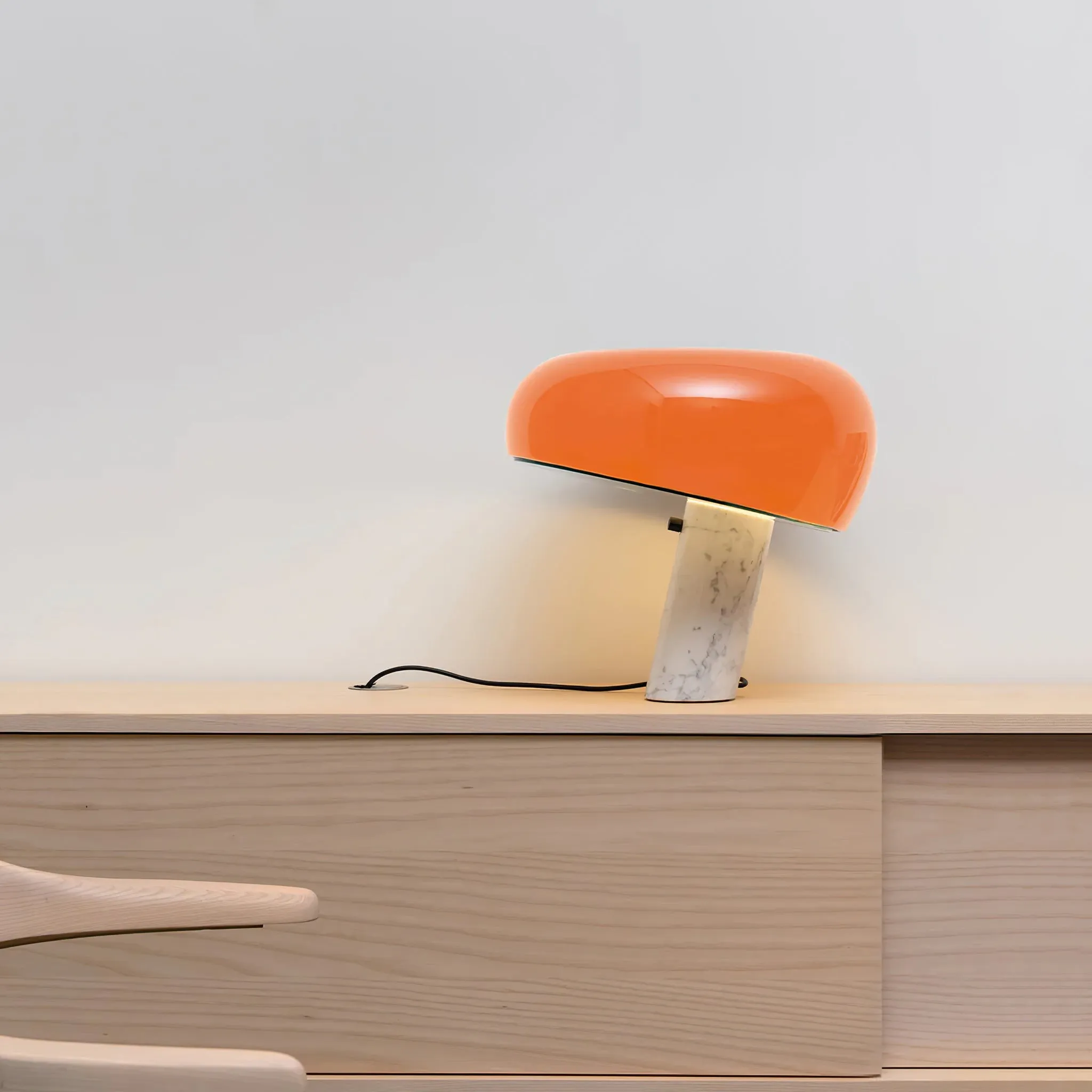 Snoopy Table Lamp - Elegant Glass Shade with Marble Base for Bedroom