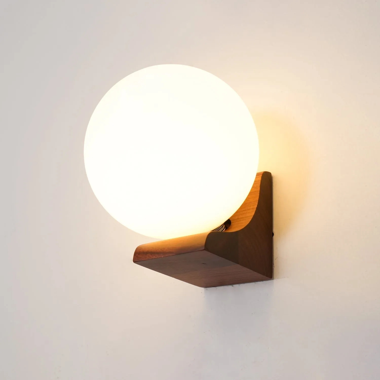 Minimalist Wooden Geometric Bracket Glass Globe Wall Lamp KL361