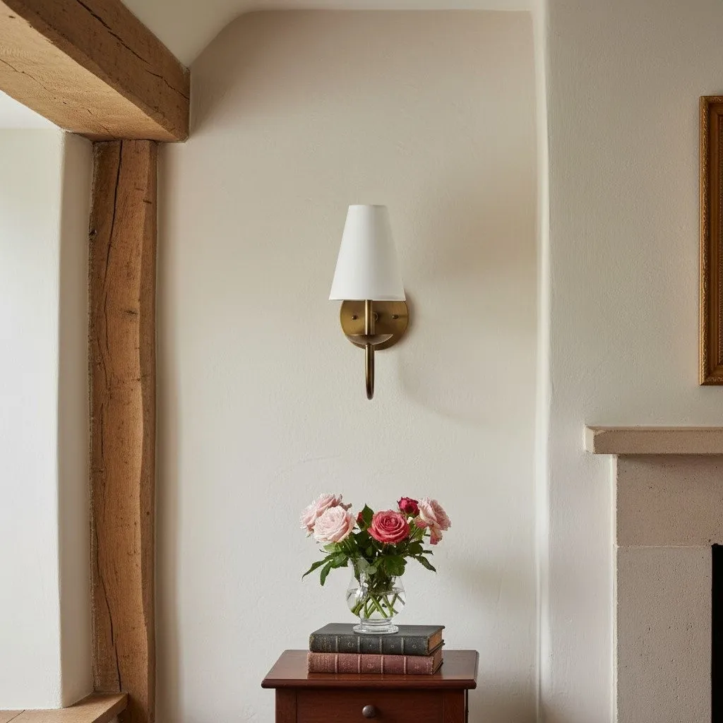 Curva Metal White Linen Sconce - Classic Brass Wall Light for Bedrooms KL1520
