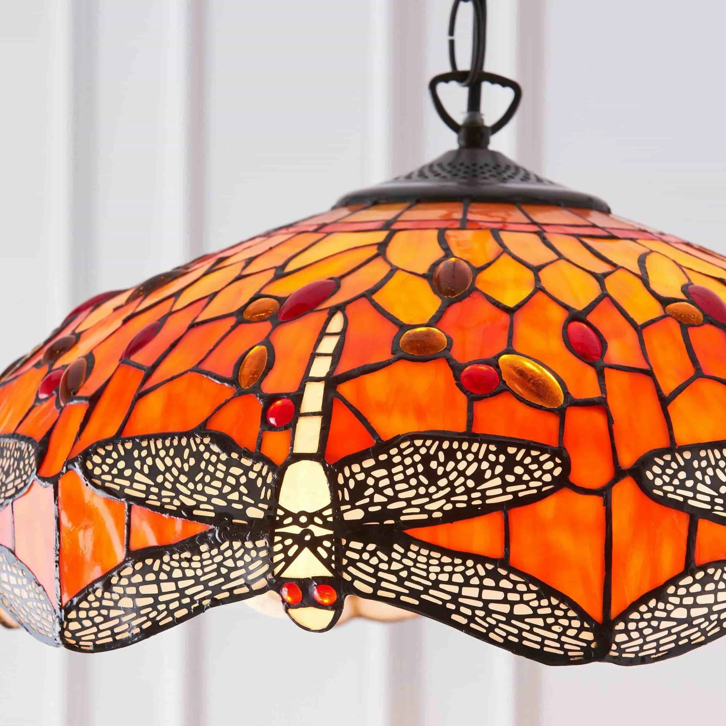 TF Dragonfly Tiffany Pendant Light - Art Nouveau Stained Glass Pendant for Living KL1800
