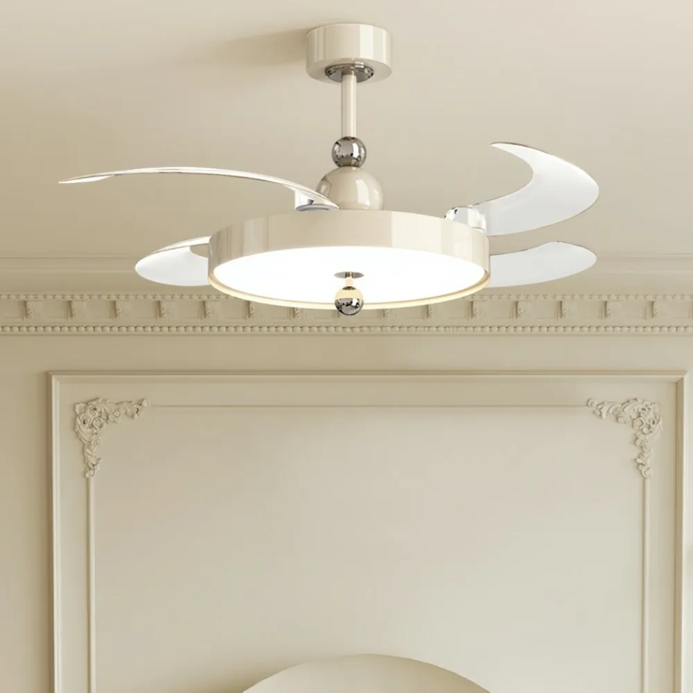 Modern Cream Retractable Blade Ceiling Fan Light KL945