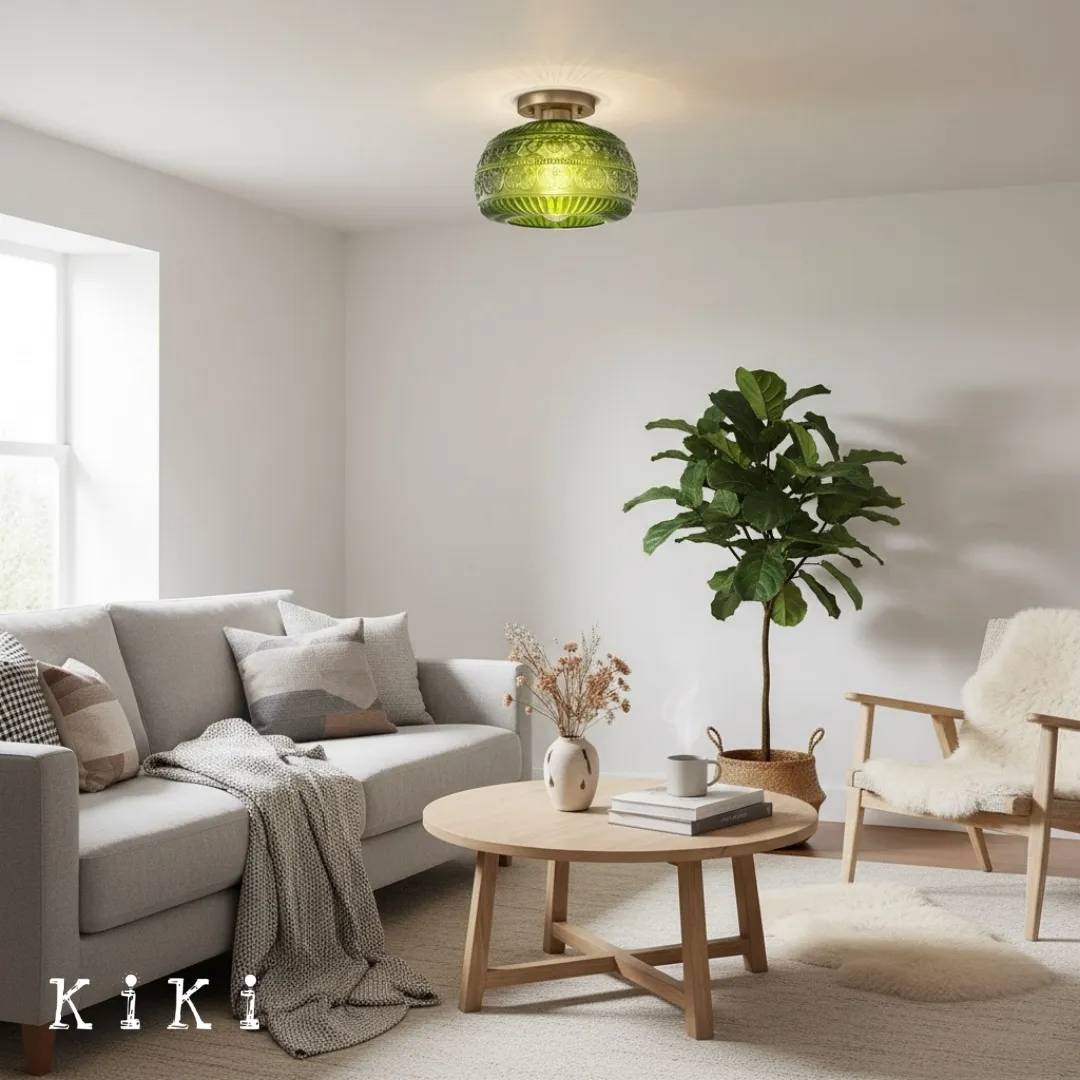 Lurex Engraved Glass Ceiling Light - Classic Floral Semi Flush Mount for Interior KL830