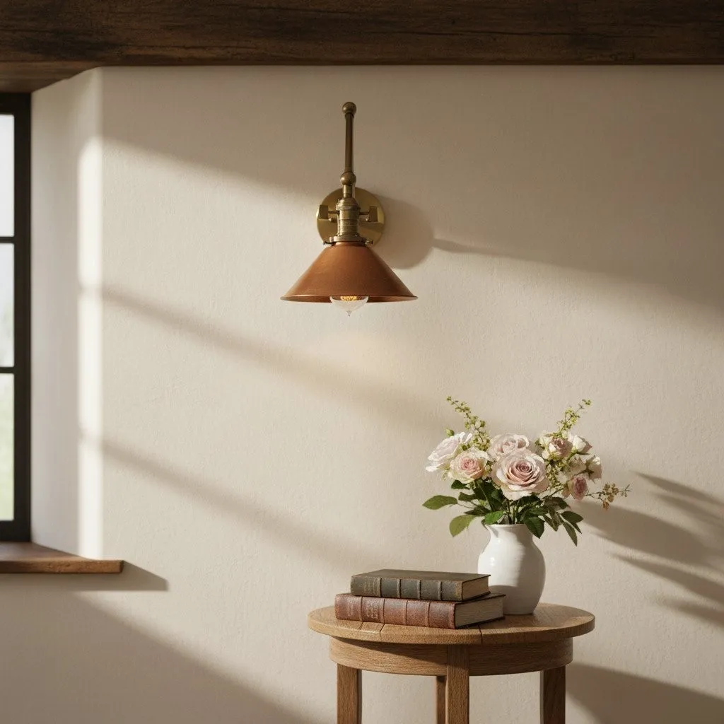 Conique Metal Industrial Wall Sconce with Adjustable Arm - Vintage Copper Cone Shade for Task Lighting KL1526