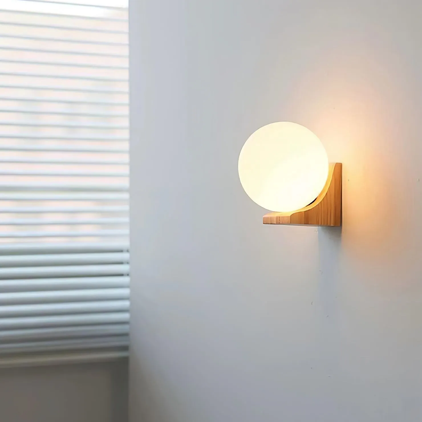 Minimalist Wooden Geometric Bracket Glass Globe Wall Lamp KL361