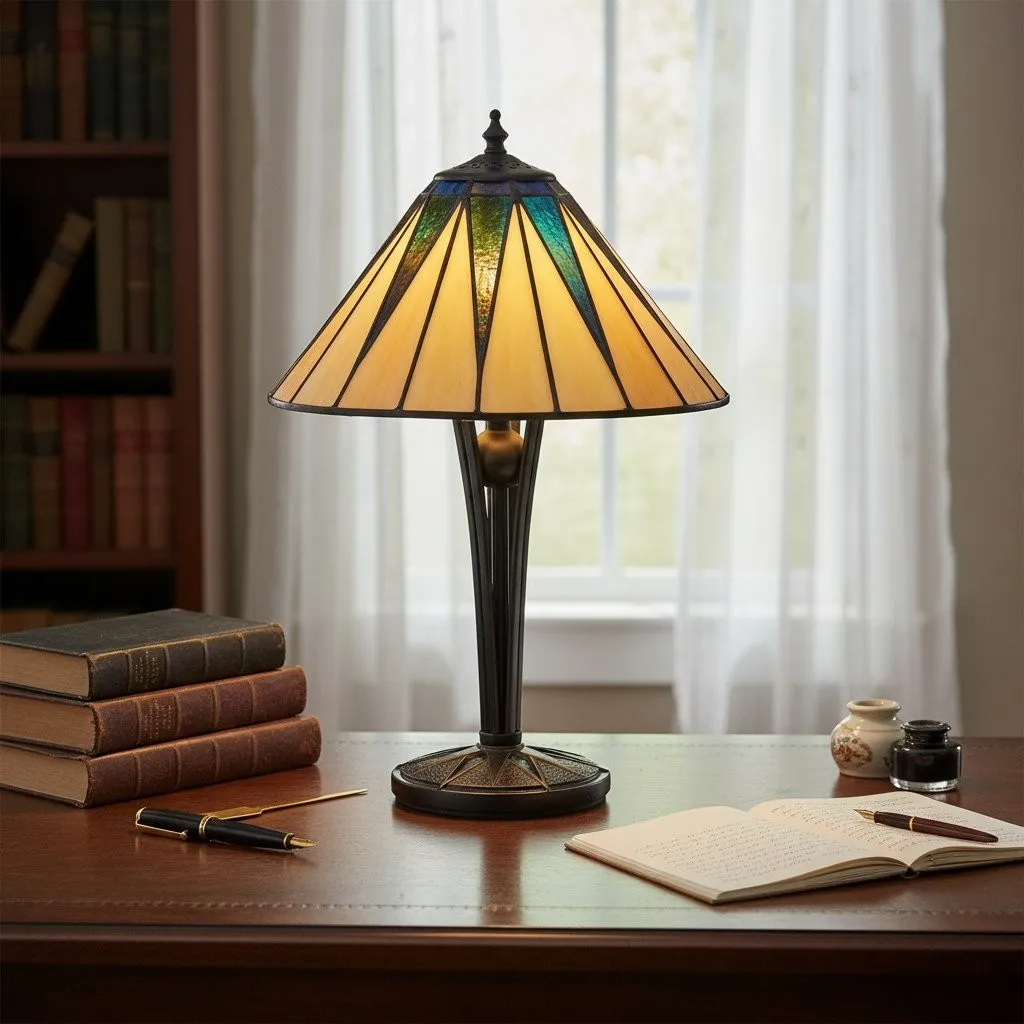 TF Dark Star Tiffany Style Geometric Shade Table Lamp for Bedroom and Accent Lighting KL1927