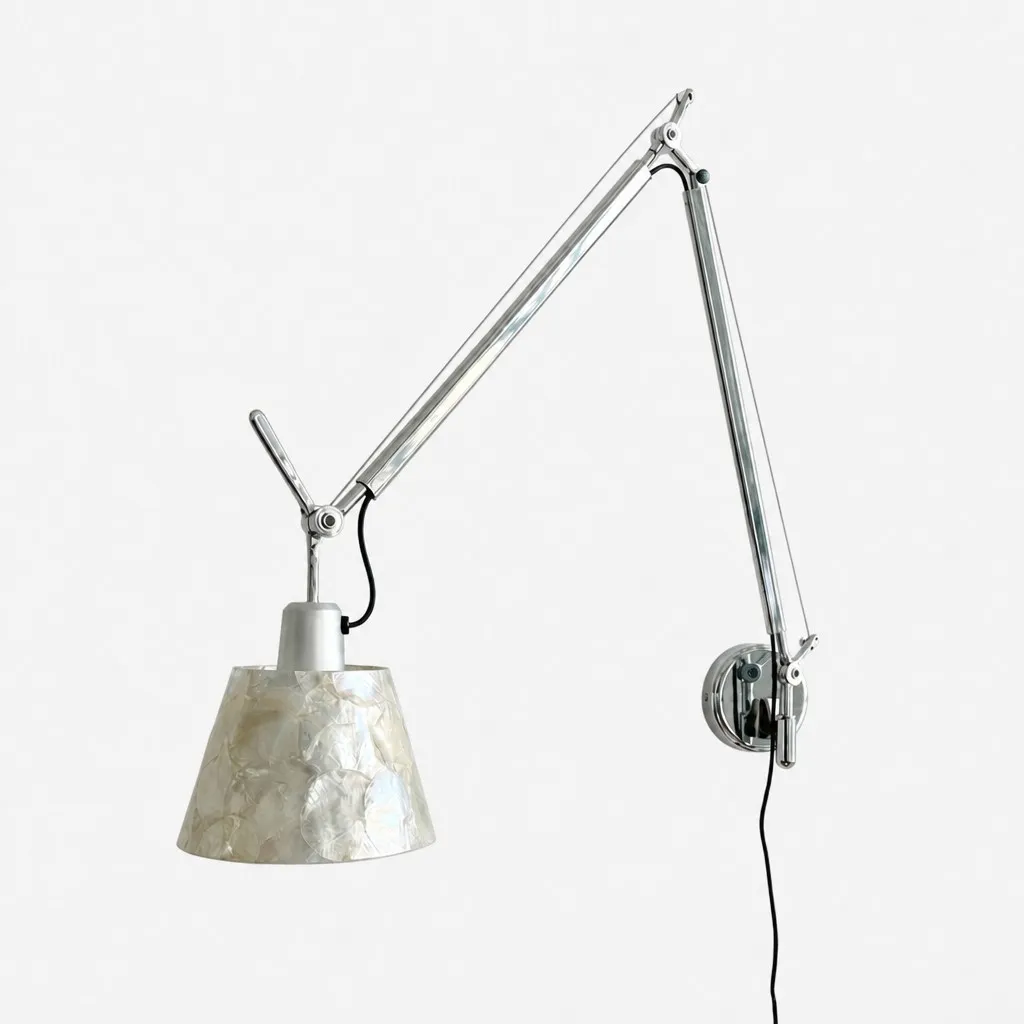 Lunavera Modern Capiz Shell or Fabric Shade Adjustable Arm Wall Lamp for Bedroom A20