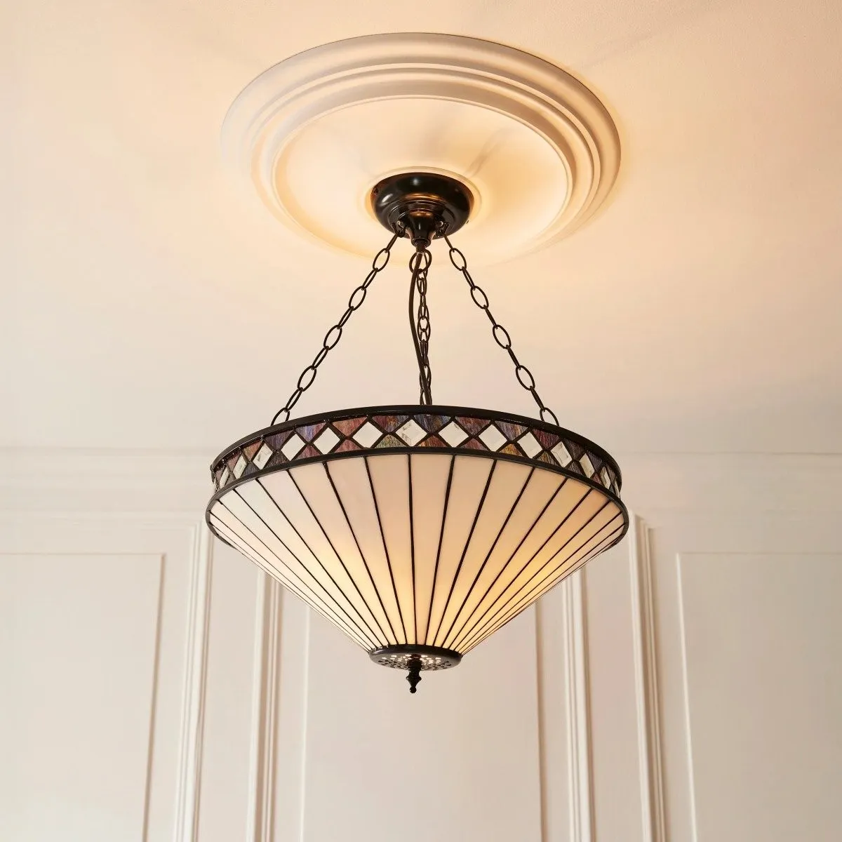 TF Fargo Stained Glass Pendant Light - Tiffany Style Inverted Pendant Lamp for Kitchen KL1934