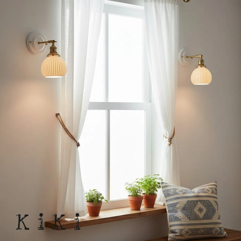 Elegant Ceramic & Brass Wall Light – Vintage Japanese-Style 1-Light Sconce KL1249