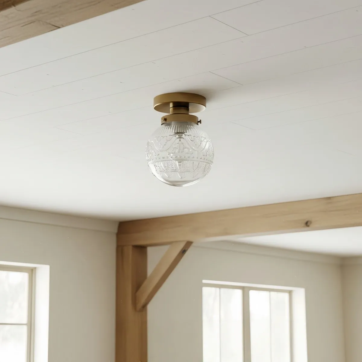 Naveliro Engraved Globe Glass Ceiling Light - Embossed Glass Flush Mount for Living Space KL2214