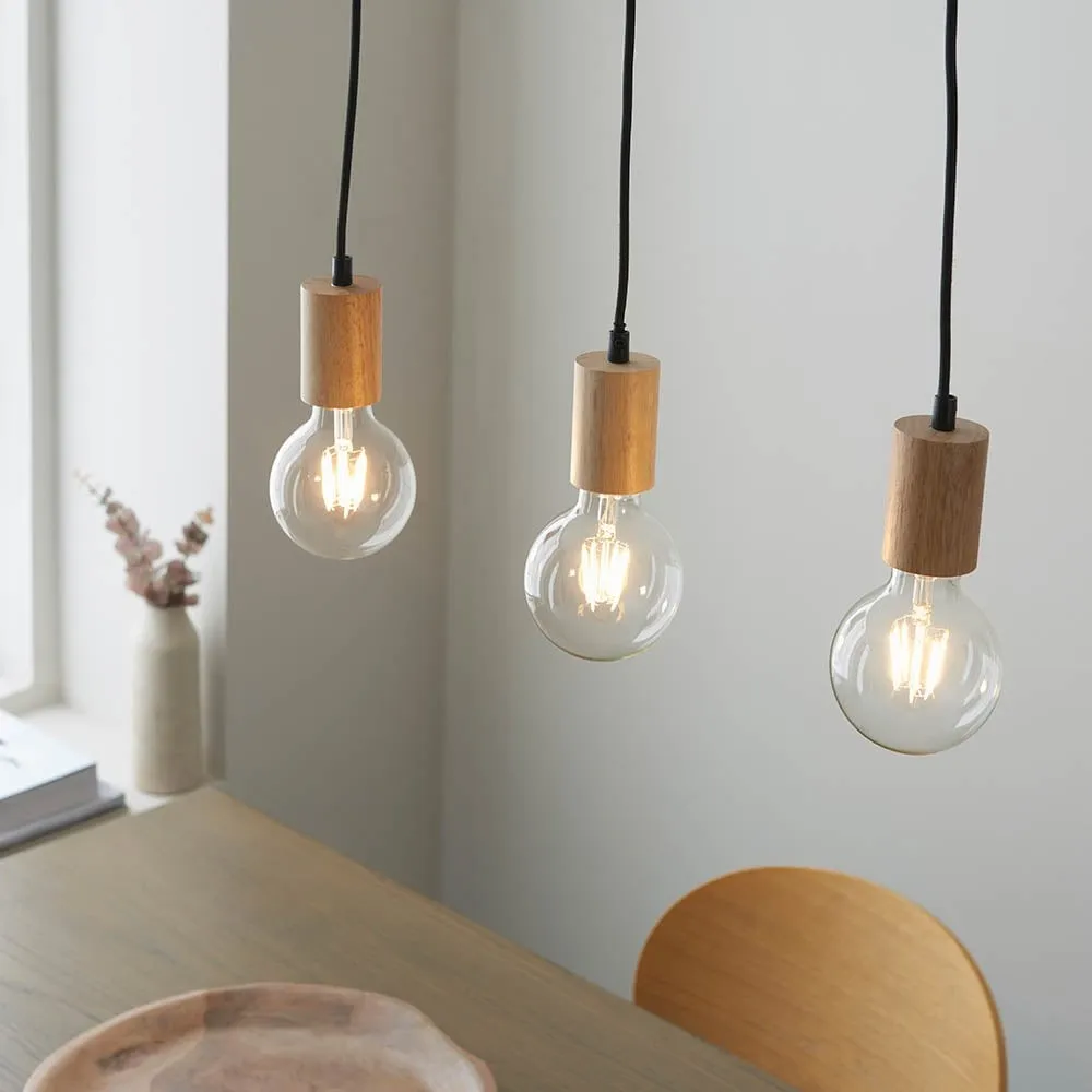 Virell Adjustable Linear Pendant Light - 3‑Bulb Wooden and Metal Design for Kitchen Island or Office KL1821