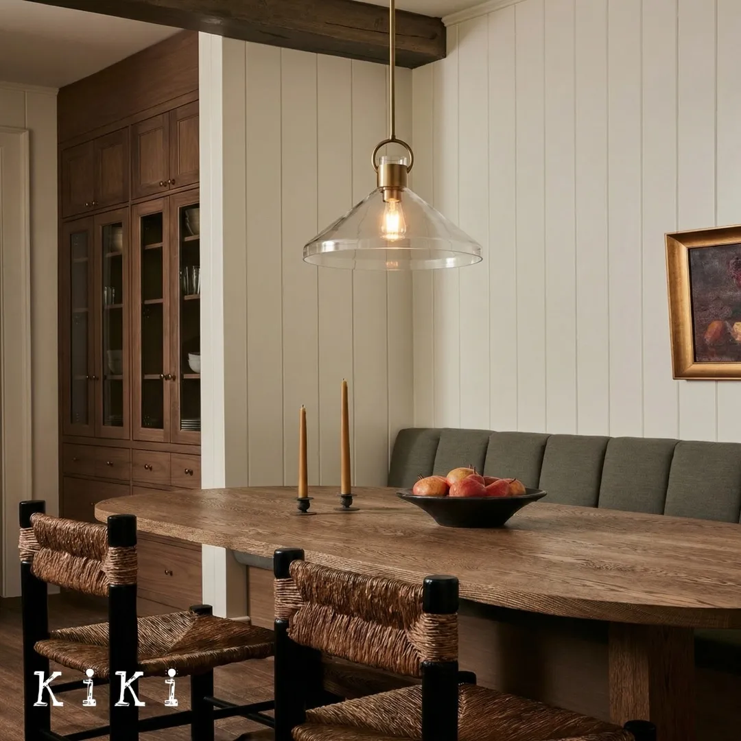 Orvessa Clear Glass Cone Pendant Light - Modern Metal Rod Pendant Light for Kitchen Island KL2345