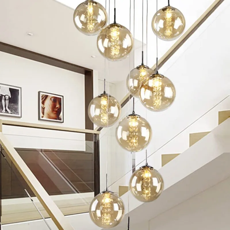 10 Glass Ball Staircase Chandelier