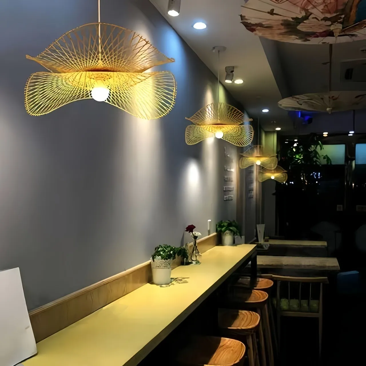 Bamboo Woven Lotus Pendant Light