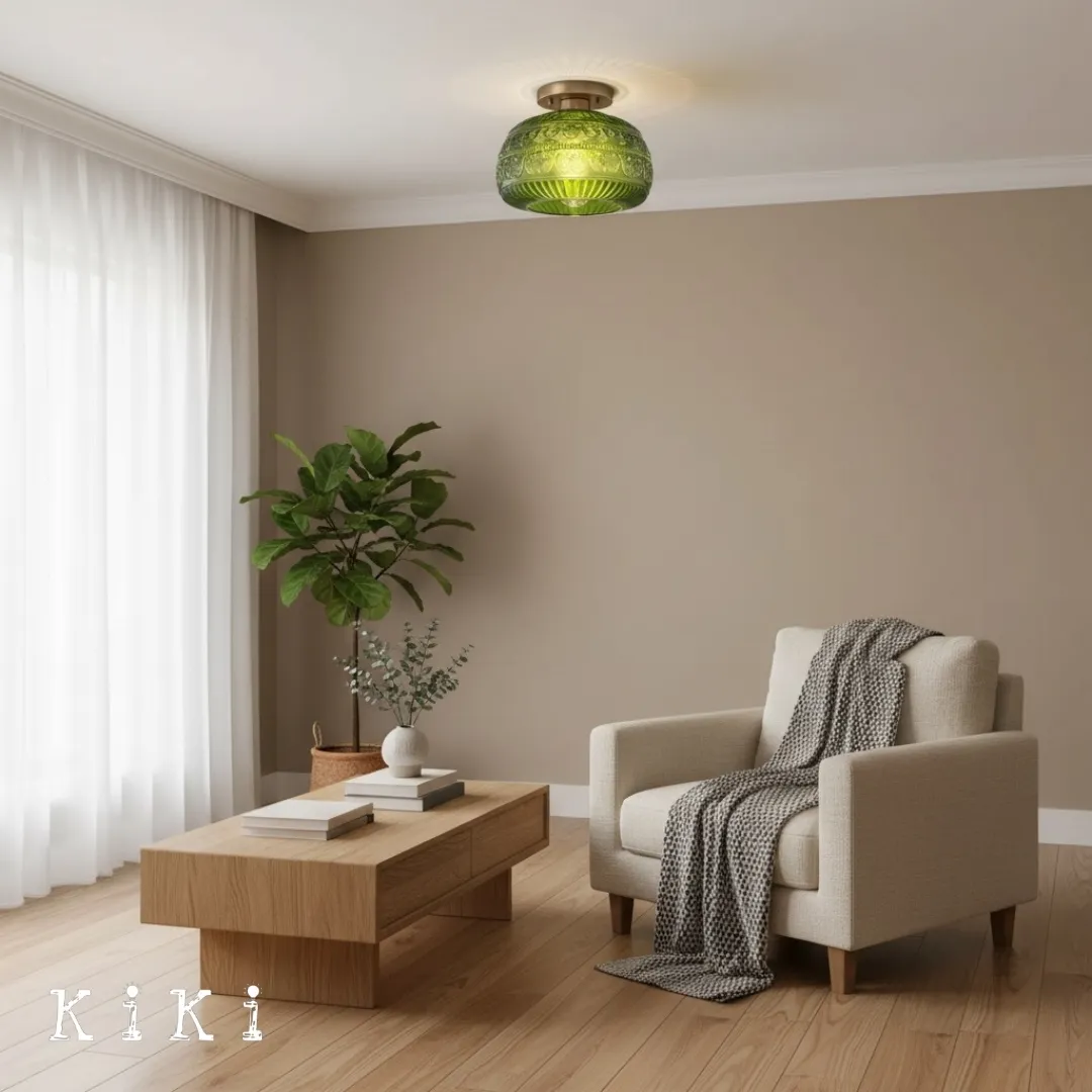 Lurex Engraved Glass Ceiling Light - Classic Floral Semi Flush Mount for Interior KL830