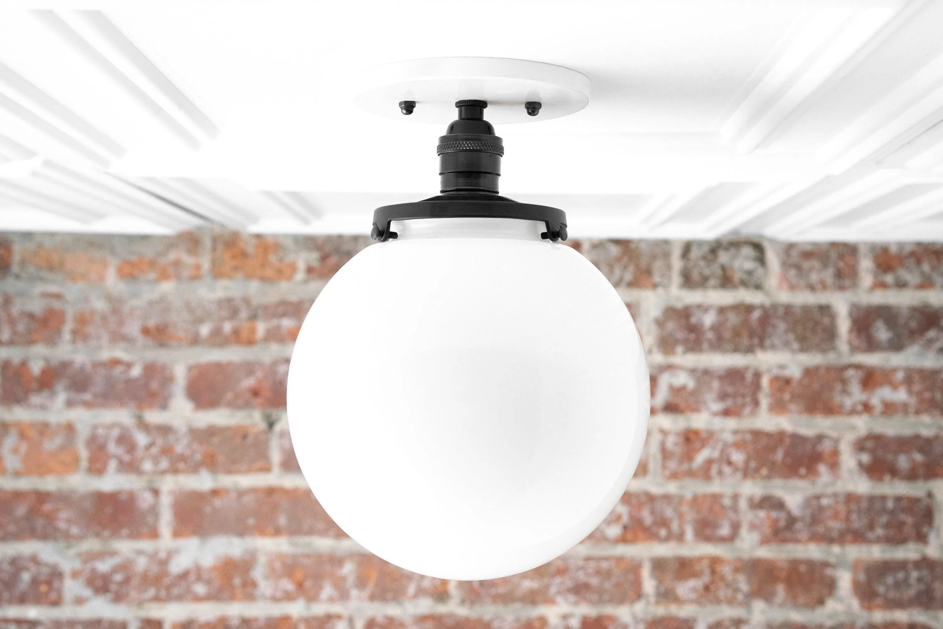 Glorica Glass Mid Century Semi Flush Ceiling Light - White Opal Glass Globe Fixture KL1532
