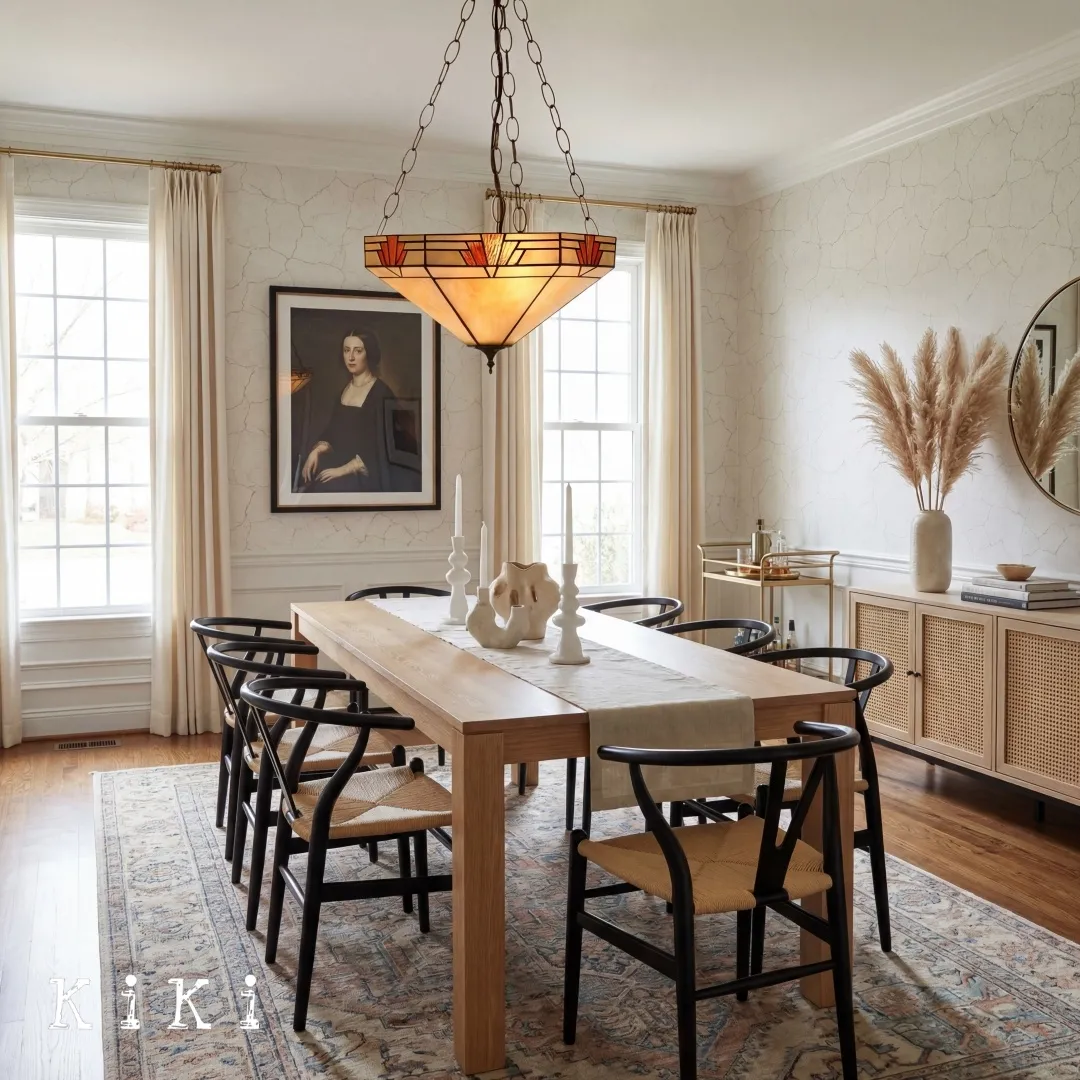 TF Nevada Inverted Glass Pendant Light - Tiffany Artisan Pendant Lamp for Dining Room KL1801