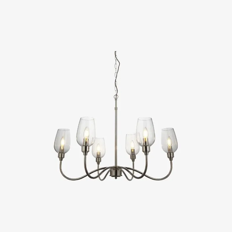 Clarione Art Deco 6-Light Linear Chandelier with Blown Glass Shades for Kitchen KL1882