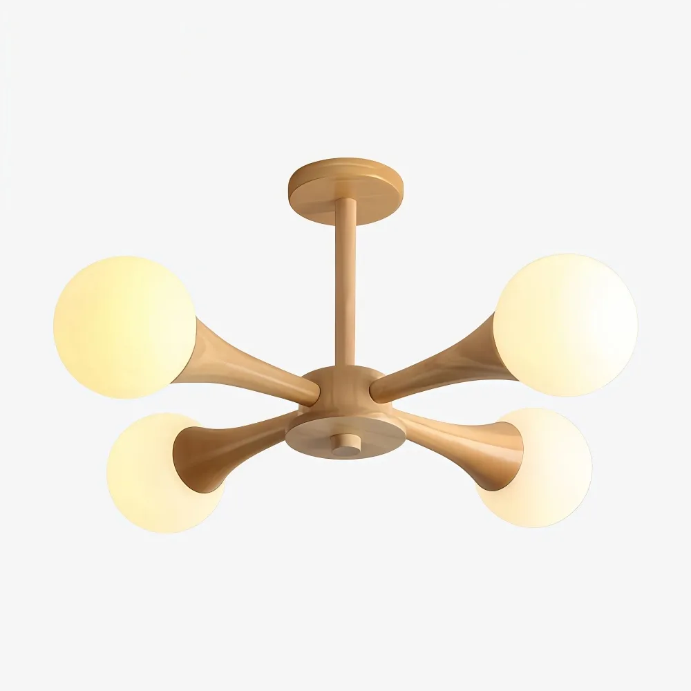 Novalune Multi-Light Glass Globe Chandelier with Wood Frame - Japanese Zen Style for Living Room KL2307