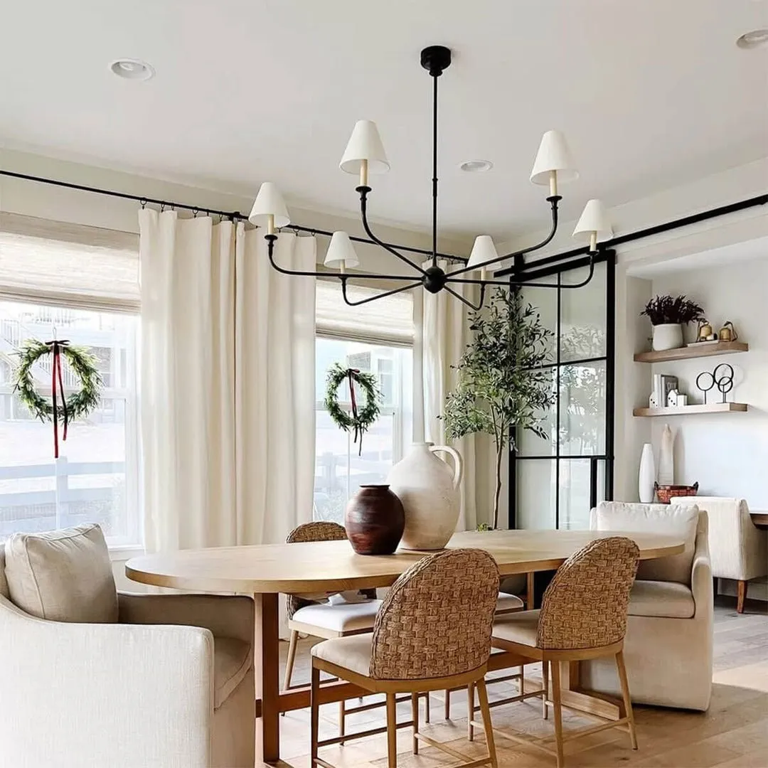 Modern Industrial Metal Chandelier – Luxury Linen Shade Design for Dining or Living Room KL1218