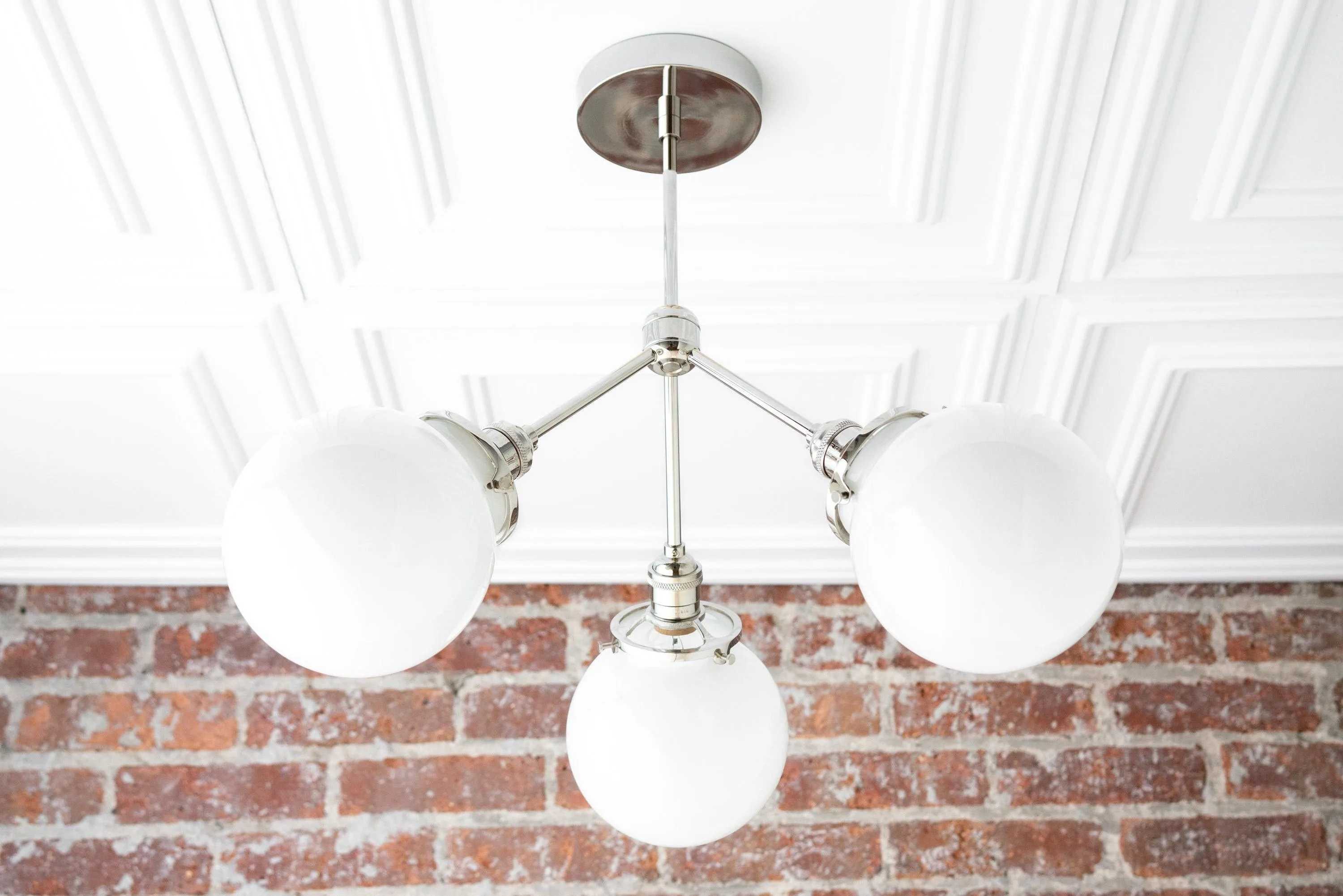 Glorica Glass Chandelier - Brass Globe Ceiling Light with Opal Shade KL1441