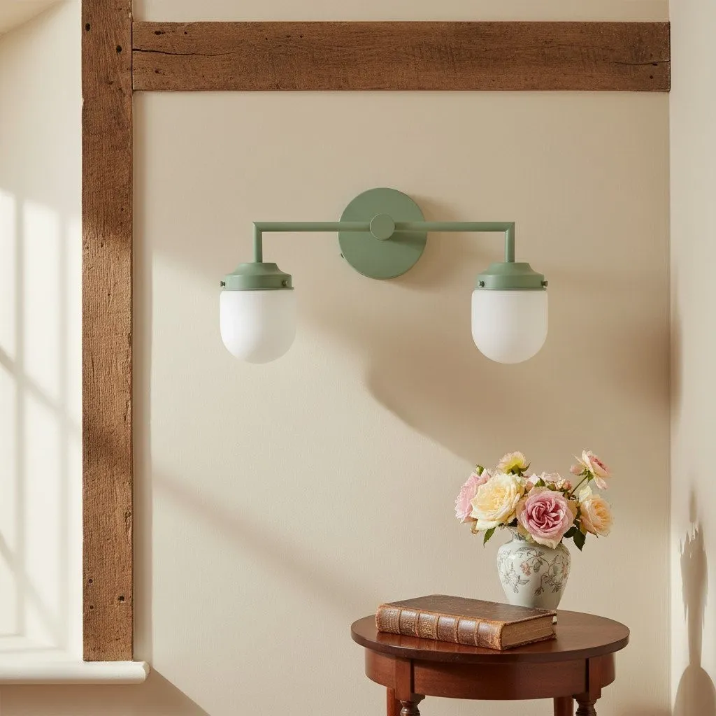 Opalume Glass Double Vanity Light - Vintage Style Bathroom Double Wall Lighting KL1430