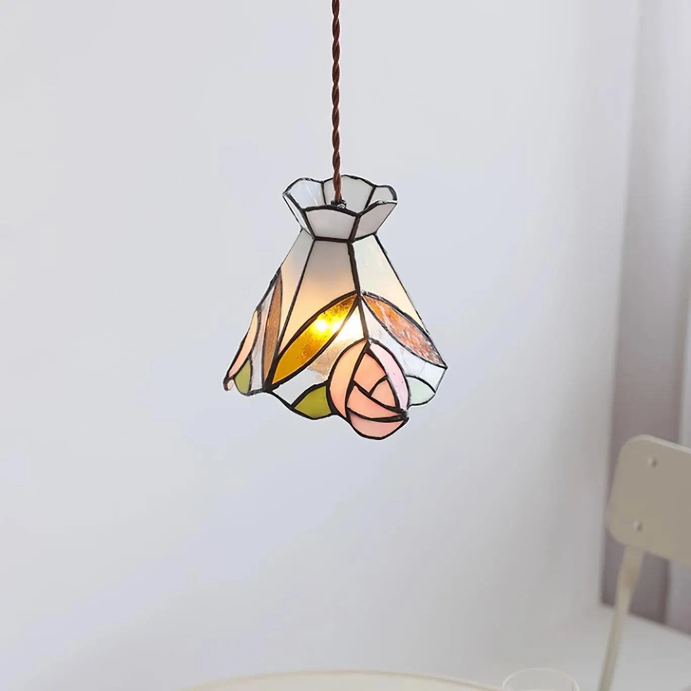 French Retro Rose Stained Glass Pendant Lamp KL690