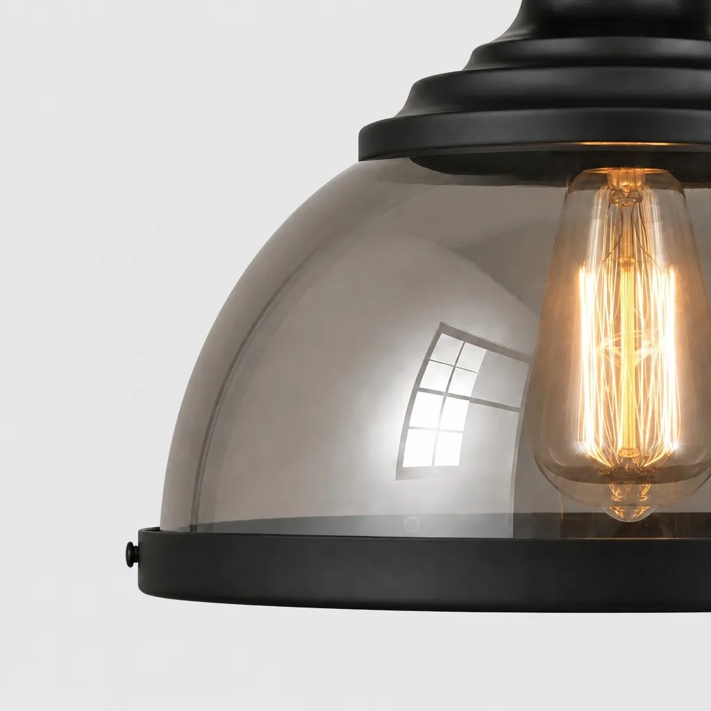 Ivoran Industrial Metal Smoky Glass Pendant Lamp - Suitable for Kitchen Island A53