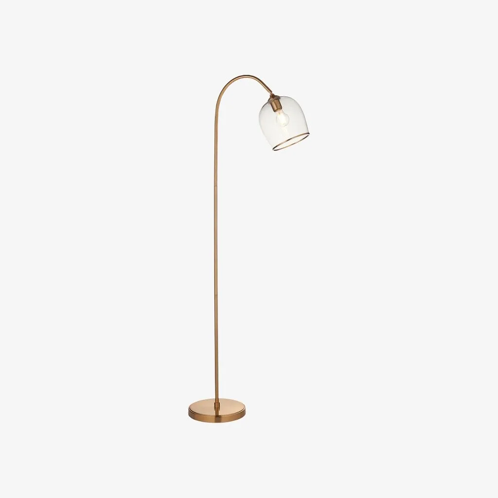 Brazara Adjustable Glass Shade Floor Lamp - Curved Metal Stem for Living Spaces KL1848